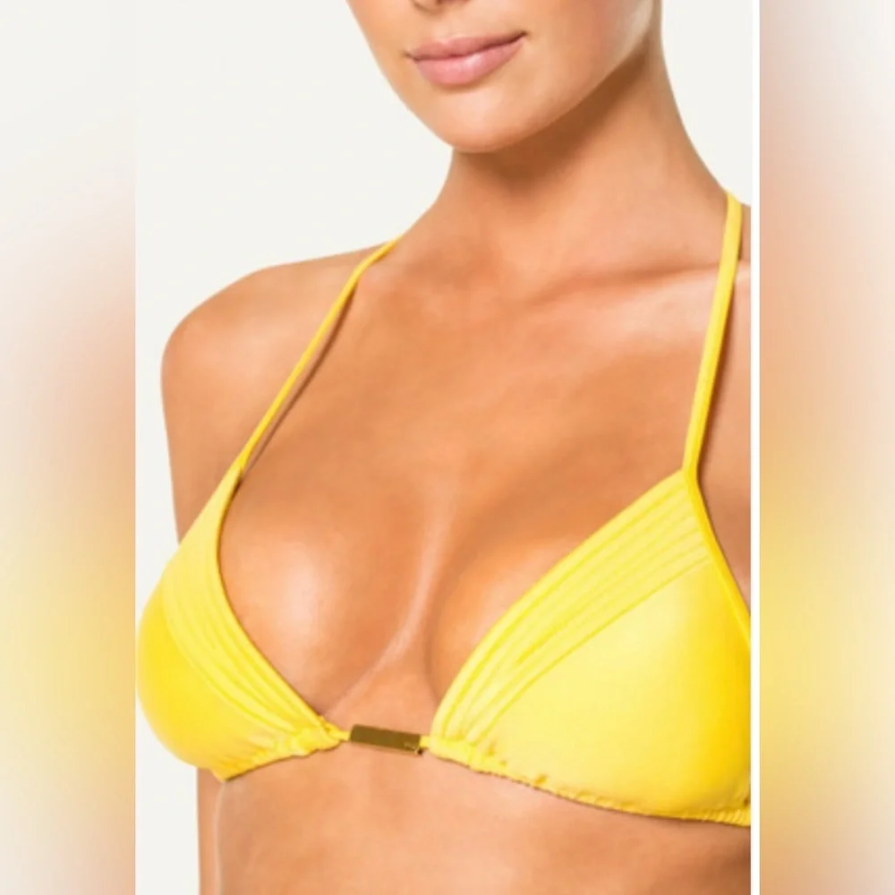 VIX SWIMWEAR SOLID YELLOW MATELASSE BIKINI SET SIZE LARGE (6-8) NWT - Picture 4 of 11